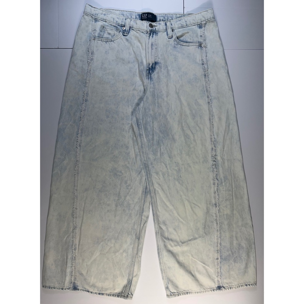 GAP Baggy High Rise Jeans Womens 16 33R Light Acid Wash Frayed Seam Wide Leg